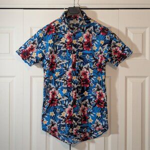 Produkt Floral Button Down Short Sleeve Men's Shirt - Blue- Size M